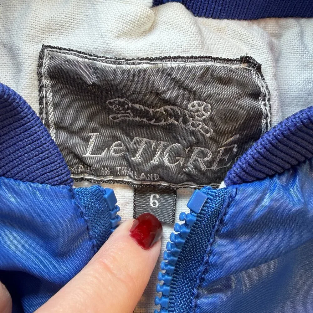 LE TIGRE Bomber Windbreaker Blue Nylon Jacket Boys 6 Vintage